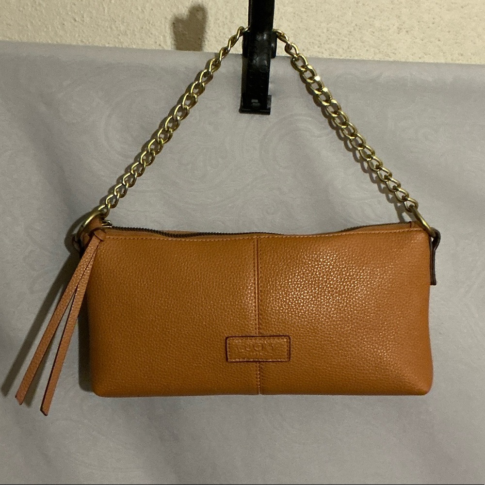 Lucky Brand  Pebbled Leather Zip-Top Clutch / Shoulder Bag with Chain Strap